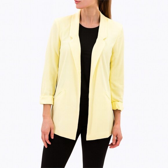 Haute Monde Womens Yellow Open Front Blazer Jacket Size S - Picture 1 of 5